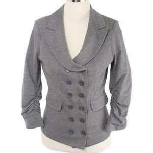 GIBSON Gray Double Breasted Ruched Sleeve Knit Blazer Women's Size Small